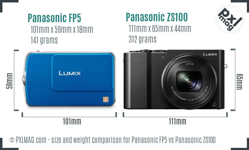 Panasonic FP5 vs Panasonic ZS100 size comparison