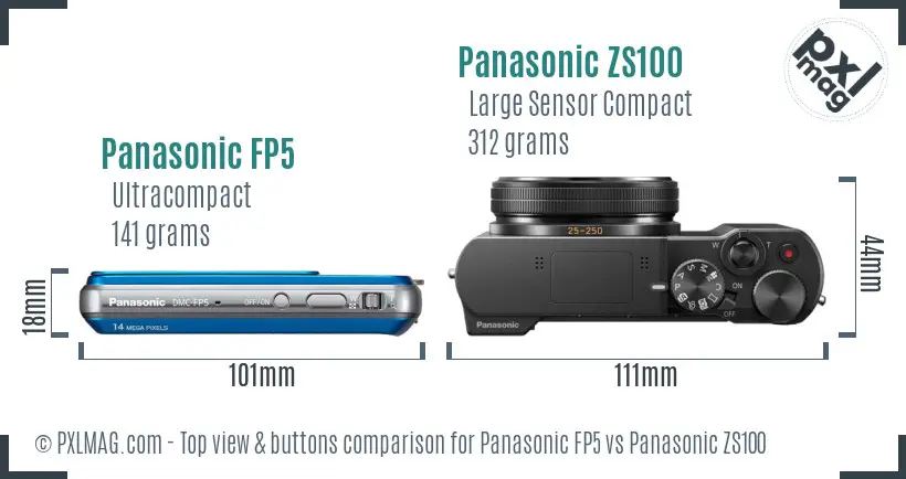 Panasonic FP5 vs Panasonic ZS100 top view buttons comparison