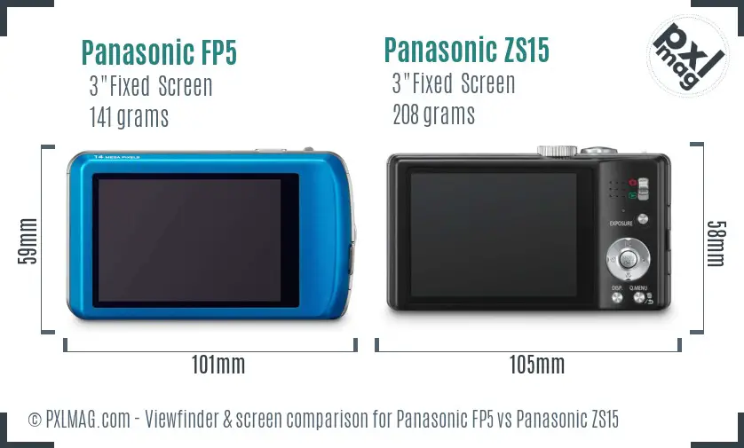 Panasonic FP5 vs Panasonic ZS15 Screen and Viewfinder comparison