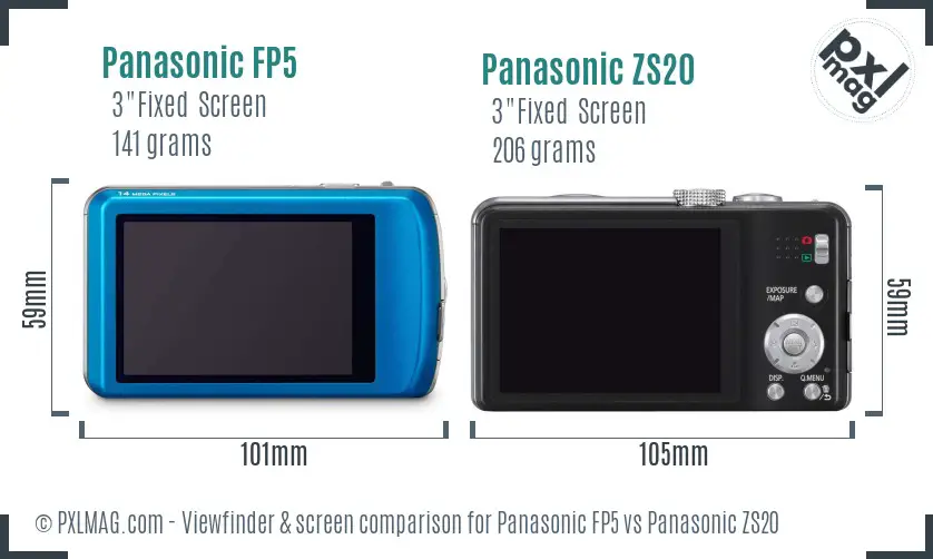 Panasonic FP5 vs Panasonic ZS20 Screen and Viewfinder comparison