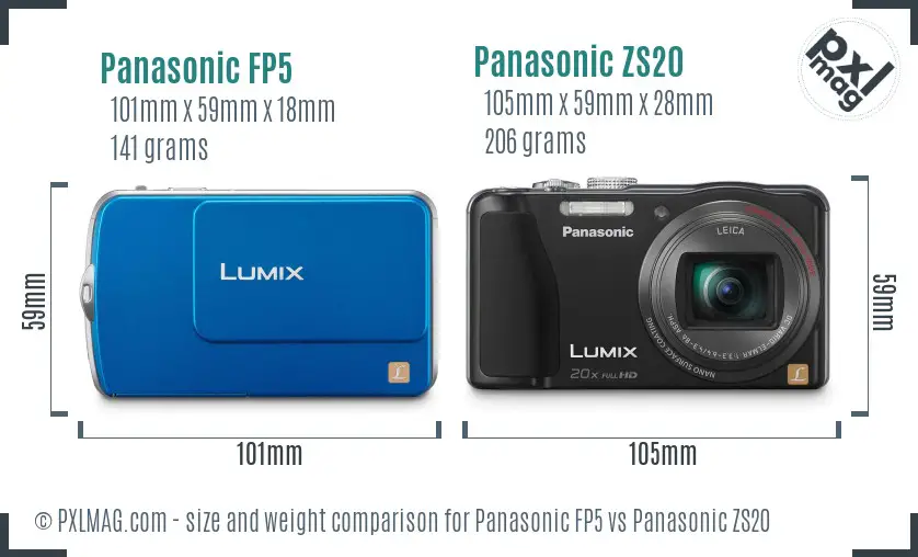 Panasonic FP5 vs Panasonic ZS20 size comparison