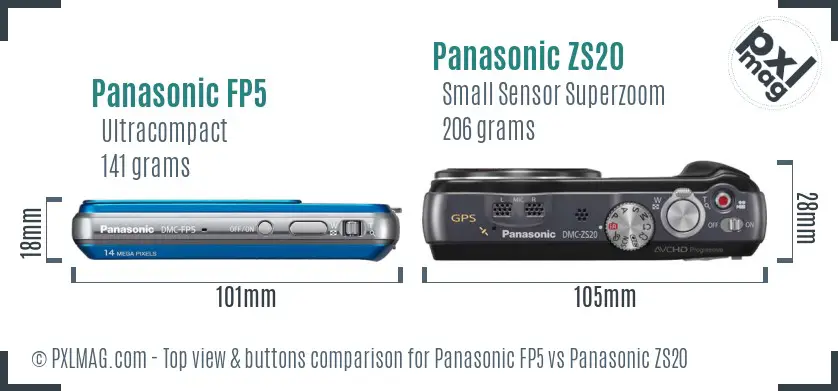 Panasonic FP5 vs Panasonic ZS20 top view buttons comparison