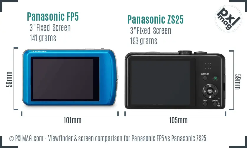 Panasonic FP5 vs Panasonic ZS25 Screen and Viewfinder comparison