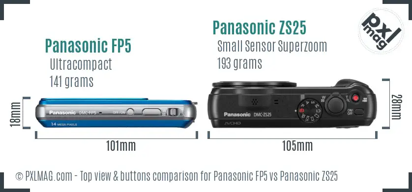 Panasonic FP5 vs Panasonic ZS25 top view buttons comparison