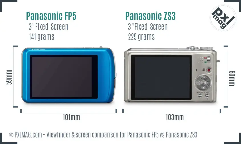 Panasonic FP5 vs Panasonic ZS3 Screen and Viewfinder comparison