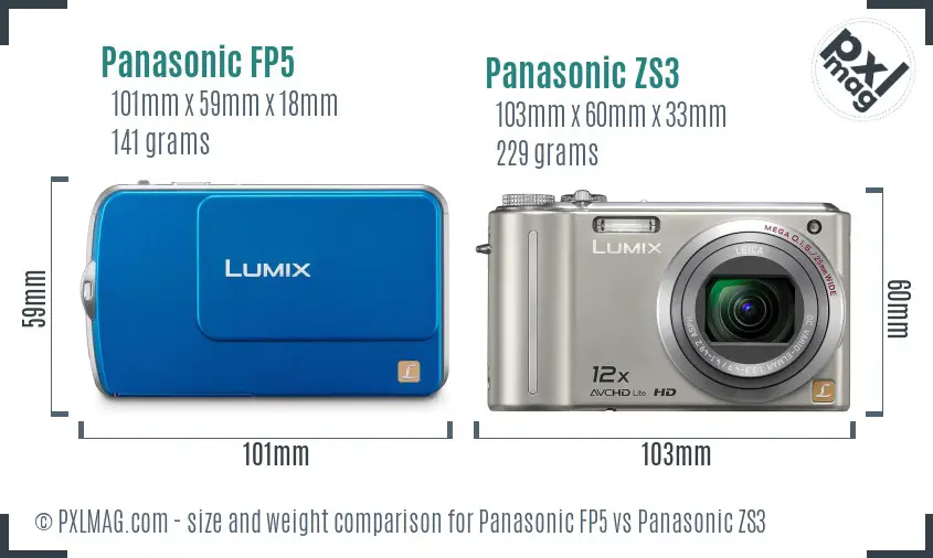 Panasonic FP5 vs Panasonic ZS3 size comparison