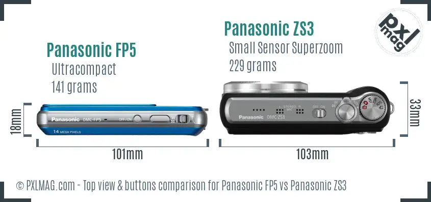 Panasonic FP5 vs Panasonic ZS3 top view buttons comparison