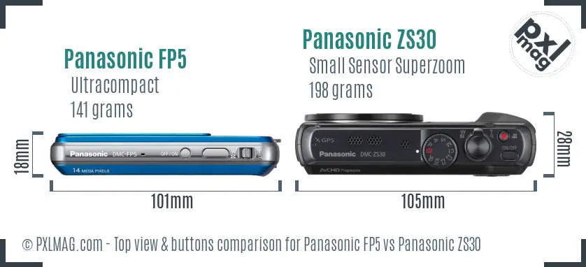 Panasonic FP5 vs Panasonic ZS30 top view buttons comparison