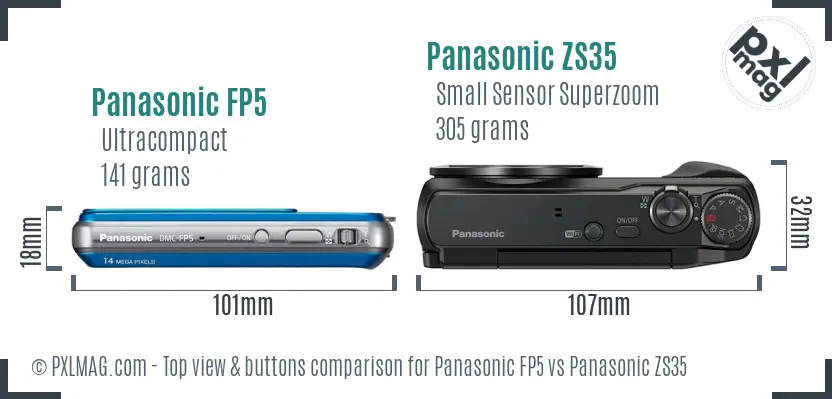 Panasonic FP5 vs Panasonic ZS35 top view buttons comparison