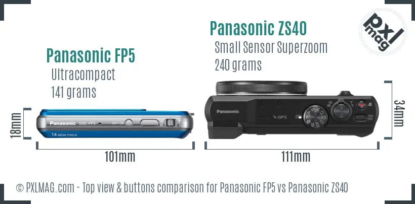 Panasonic FP5 vs Panasonic ZS40 top view buttons comparison