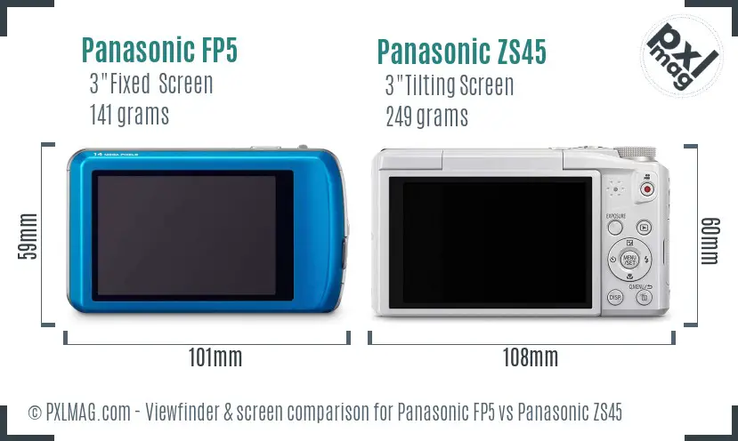 Panasonic FP5 vs Panasonic ZS45 Screen and Viewfinder comparison