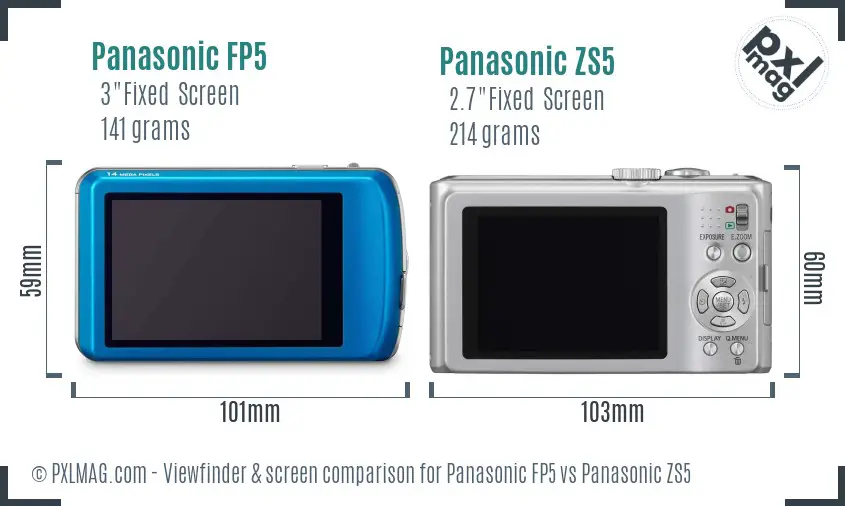 Panasonic FP5 vs Panasonic ZS5 Screen and Viewfinder comparison