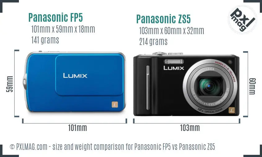 Panasonic FP5 vs Panasonic ZS5 size comparison