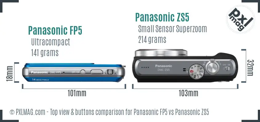 Panasonic FP5 vs Panasonic ZS5 top view buttons comparison