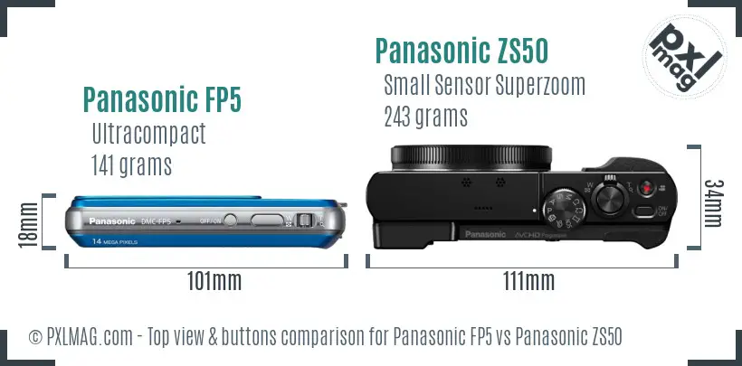 Panasonic FP5 vs Panasonic ZS50 top view buttons comparison