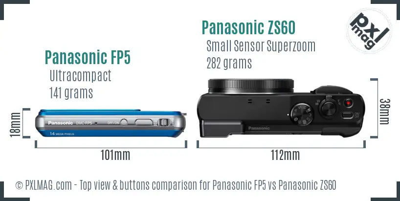 Panasonic FP5 vs Panasonic ZS60 top view buttons comparison