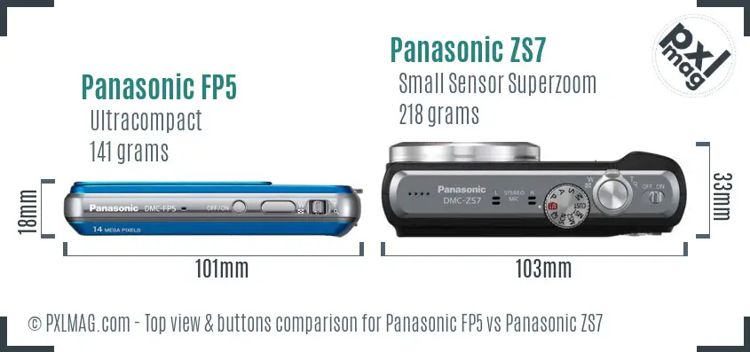 Panasonic FP5 vs Panasonic ZS7 top view buttons comparison