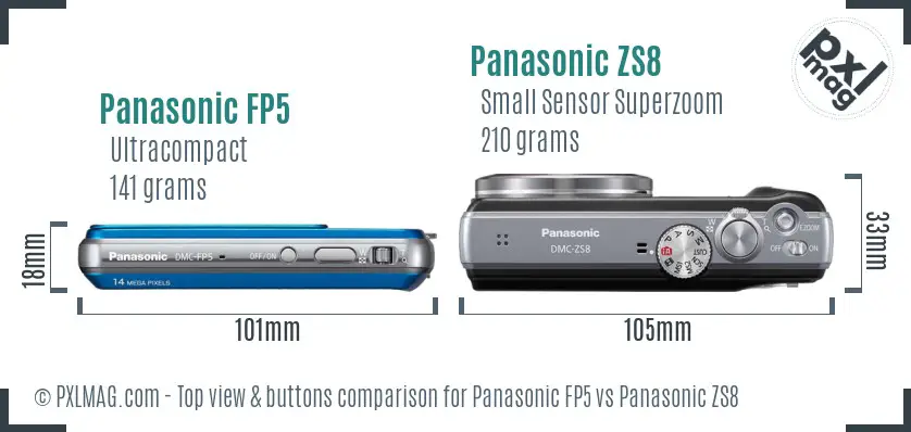 Panasonic FP5 vs Panasonic ZS8 top view buttons comparison