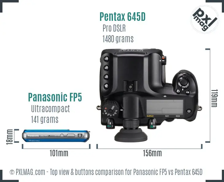 Panasonic FP5 vs Pentax 645D top view buttons comparison