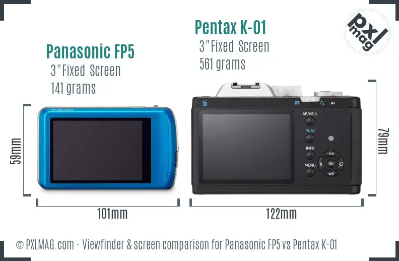 Panasonic FP5 vs Pentax K-01 Screen and Viewfinder comparison