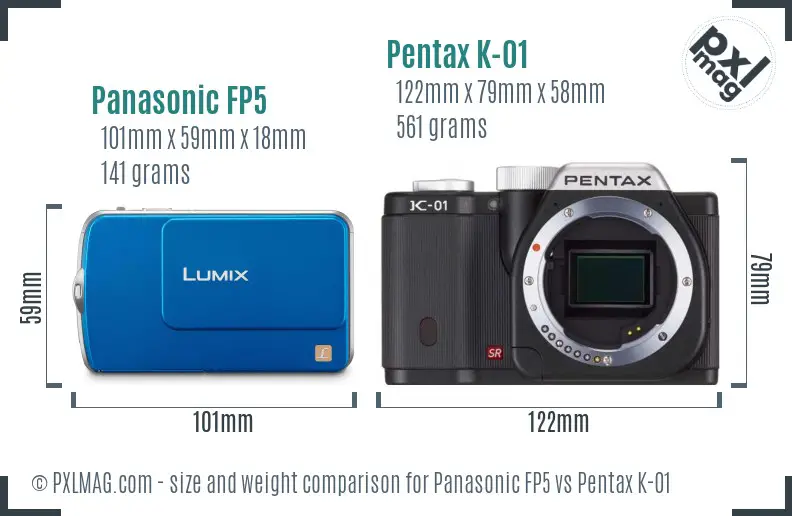 Panasonic FP5 vs Pentax K-01 size comparison
