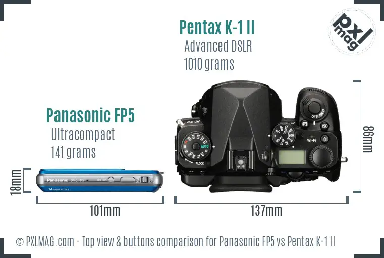Panasonic FP5 vs Pentax K-1 II top view buttons comparison