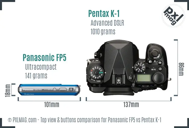Panasonic FP5 vs Pentax K-1 top view buttons comparison