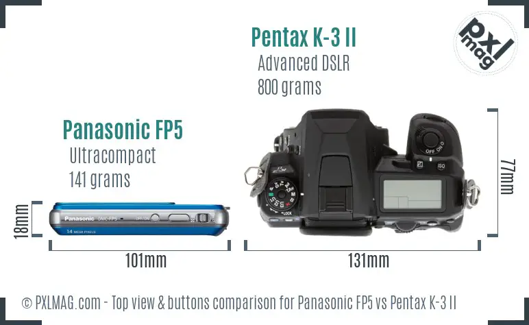 Panasonic FP5 vs Pentax K-3 II top view buttons comparison