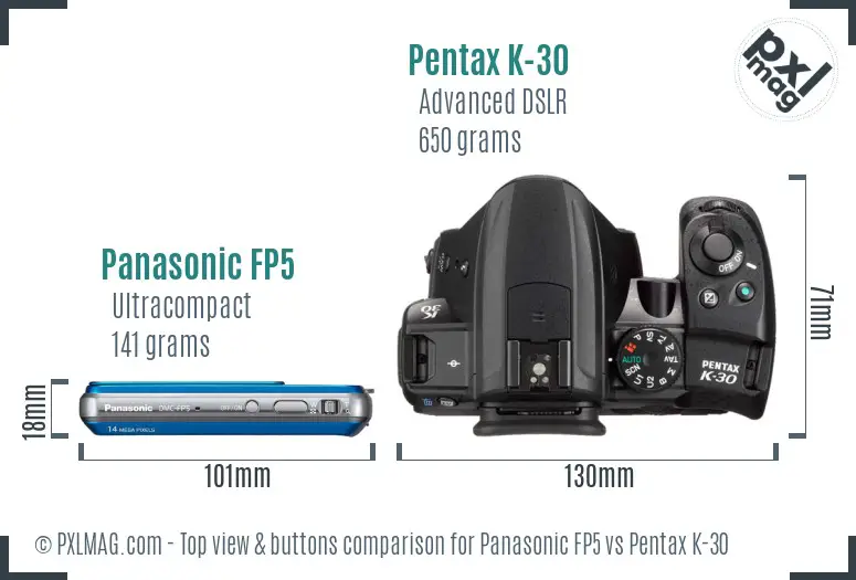 Panasonic FP5 vs Pentax K-30 top view buttons comparison