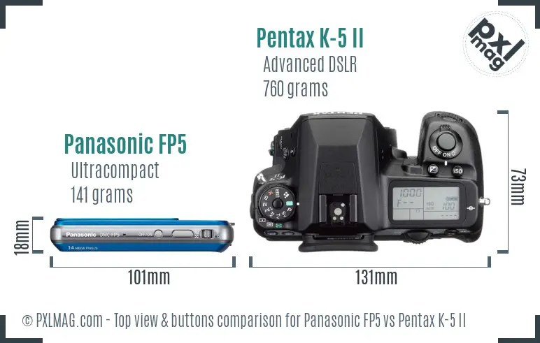 Panasonic FP5 vs Pentax K-5 II top view buttons comparison