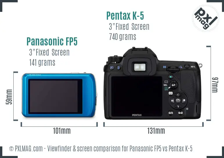 Panasonic FP5 vs Pentax K-5 Screen and Viewfinder comparison