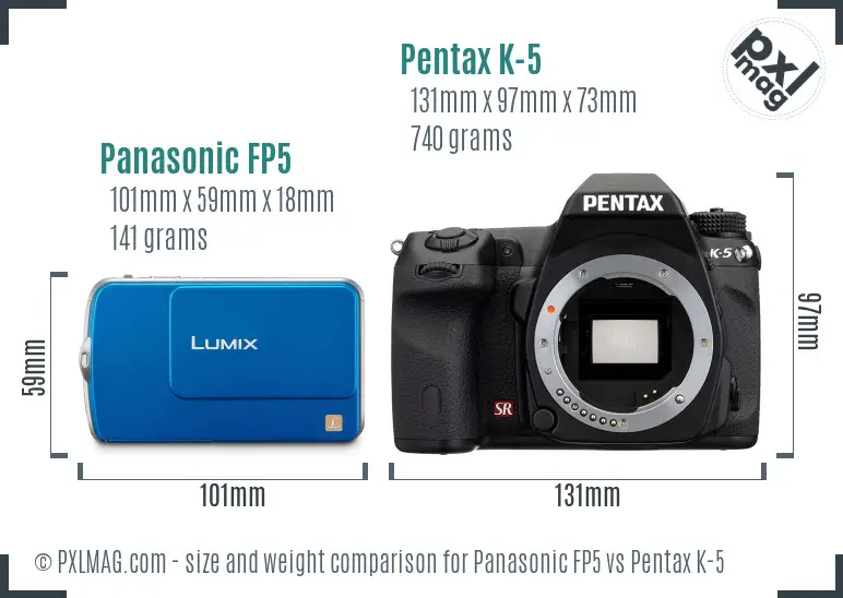 Panasonic FP5 vs Pentax K-5 size comparison