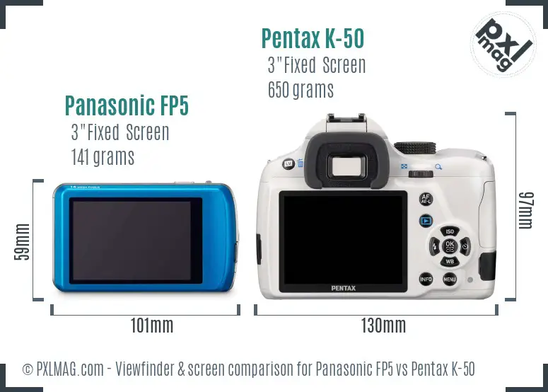 Panasonic FP5 vs Pentax K-50 Screen and Viewfinder comparison