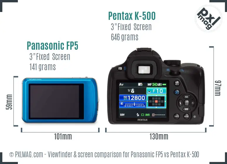 Panasonic FP5 vs Pentax K-500 Screen and Viewfinder comparison