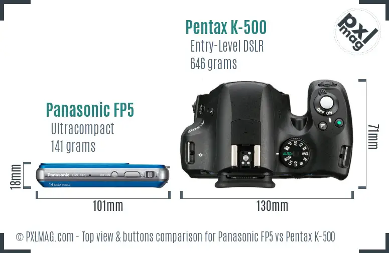 Panasonic FP5 vs Pentax K-500 top view buttons comparison