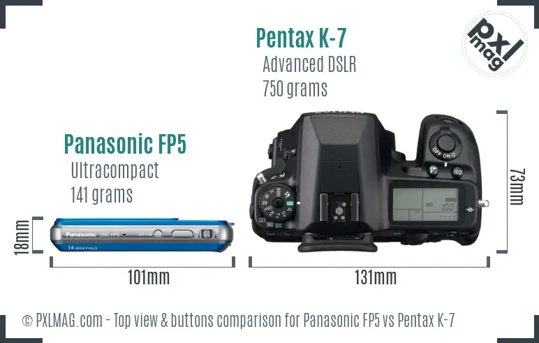 Panasonic FP5 vs Pentax K-7 top view buttons comparison