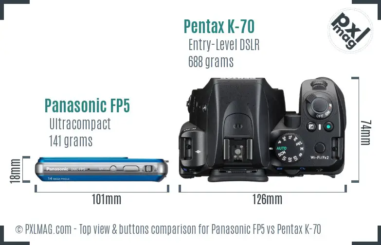 Panasonic FP5 vs Pentax K-70 top view buttons comparison