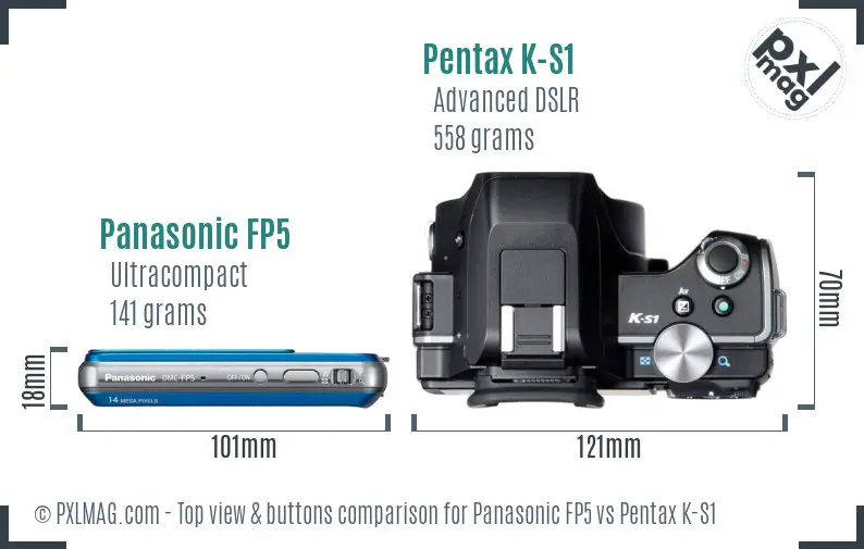 Panasonic FP5 vs Pentax K-S1 top view buttons comparison