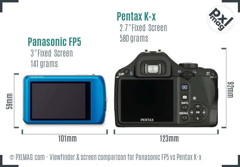 Panasonic FP5 vs Pentax K-x Screen and Viewfinder comparison