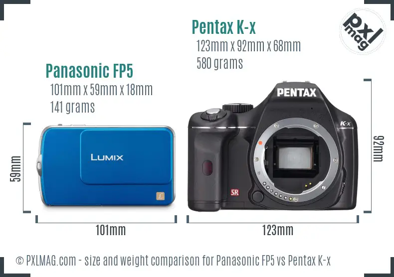 Panasonic FP5 vs Pentax K-x size comparison