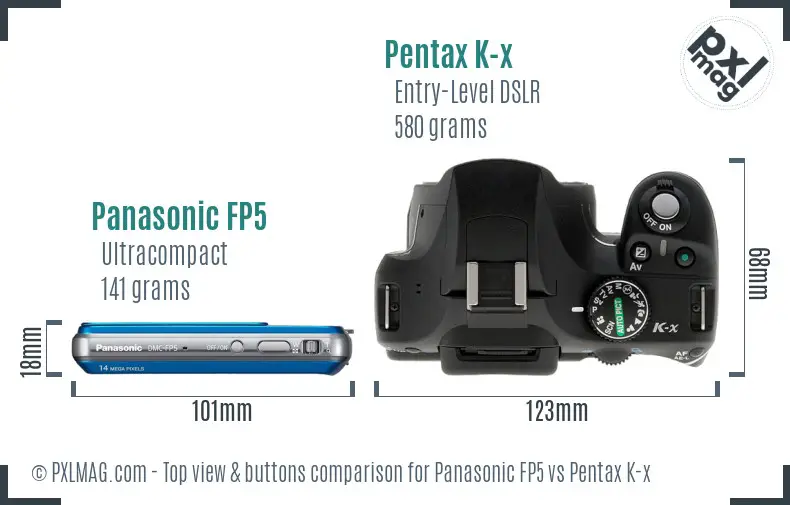 Panasonic FP5 vs Pentax K-x top view buttons comparison