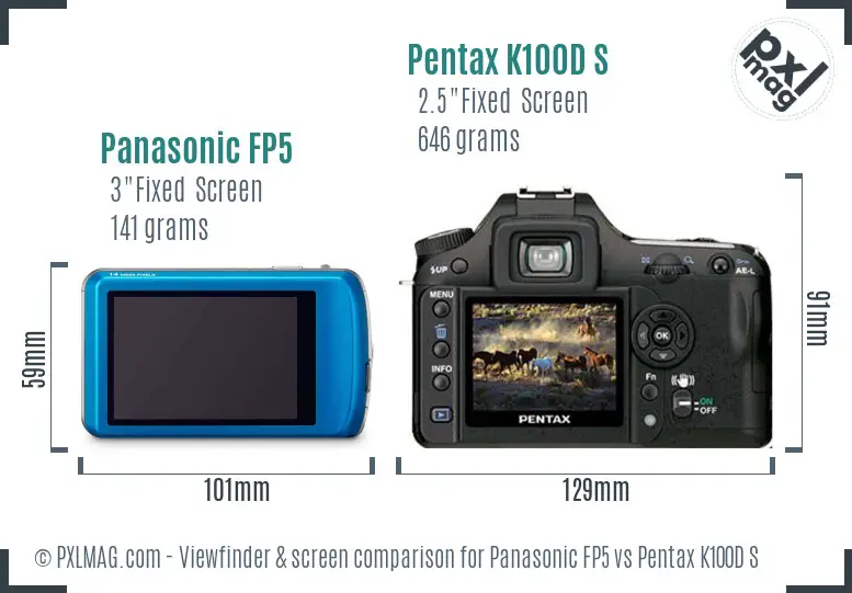 Panasonic FP5 vs Pentax K100D S Screen and Viewfinder comparison