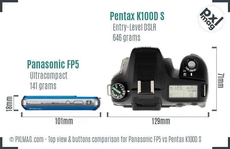 Panasonic FP5 vs Pentax K100D S top view buttons comparison