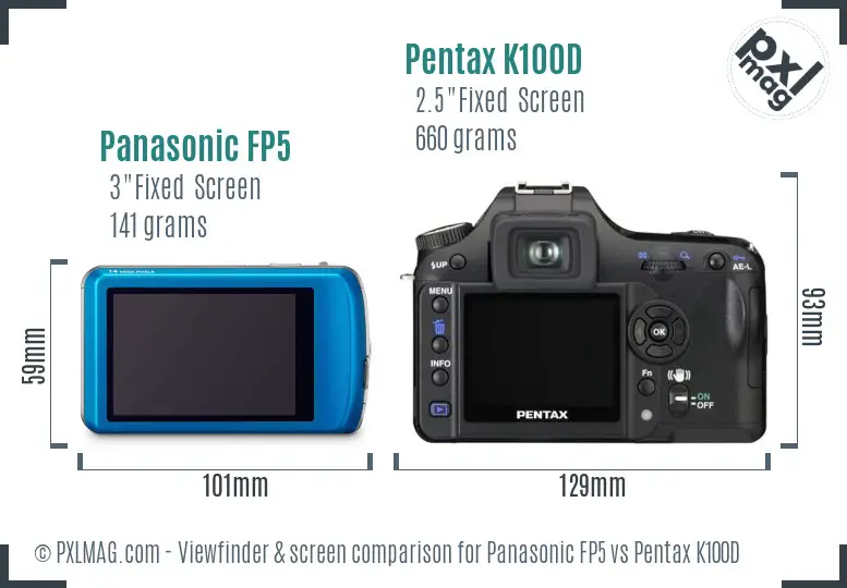 Panasonic FP5 vs Pentax K100D Screen and Viewfinder comparison