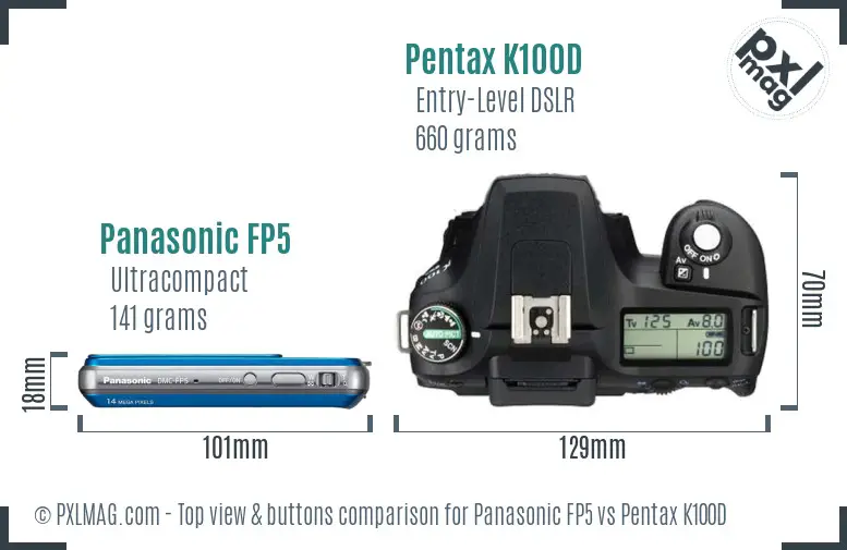 Panasonic FP5 vs Pentax K100D top view buttons comparison