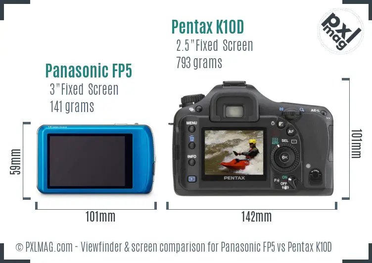 Panasonic FP5 vs Pentax K10D Screen and Viewfinder comparison