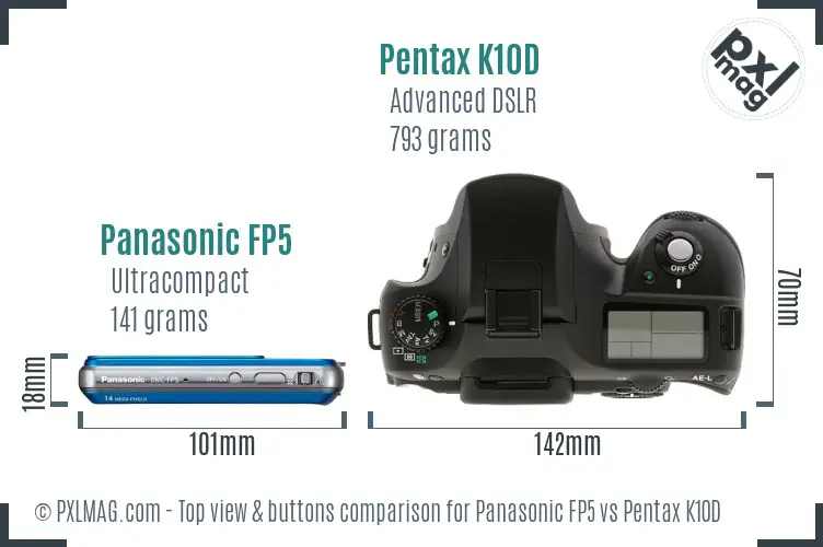 Panasonic FP5 vs Pentax K10D top view buttons comparison