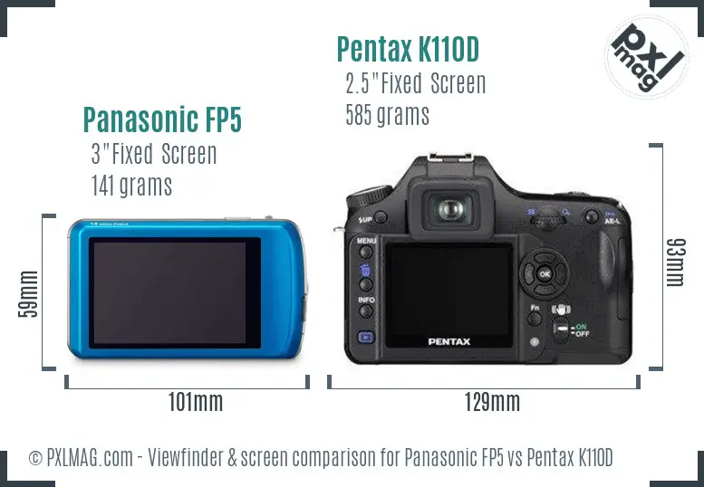 Panasonic FP5 vs Pentax K110D Screen and Viewfinder comparison