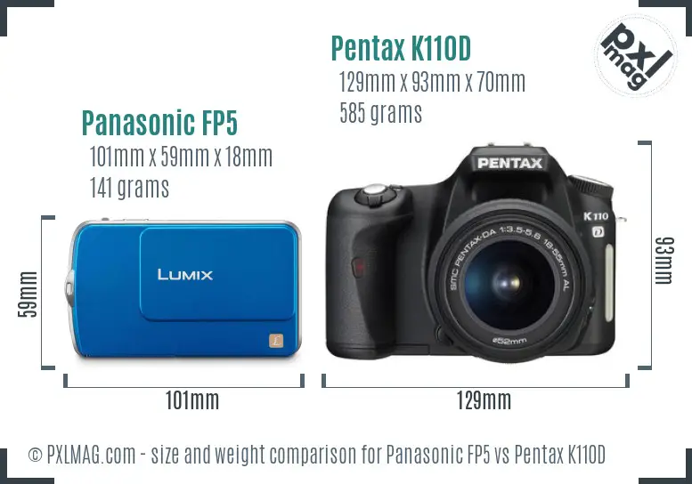 Panasonic FP5 vs Pentax K110D size comparison