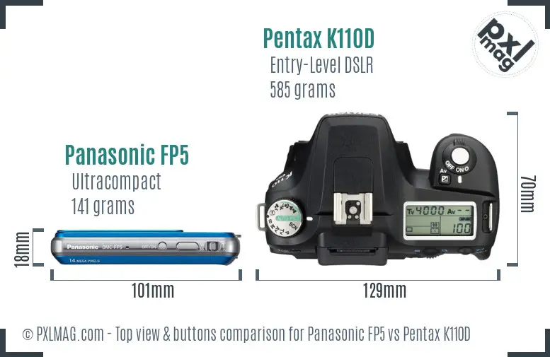 Panasonic FP5 vs Pentax K110D top view buttons comparison
